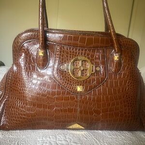 Iman Handbag Brown Faux Leather Croc Shoulder Purse casual elegant